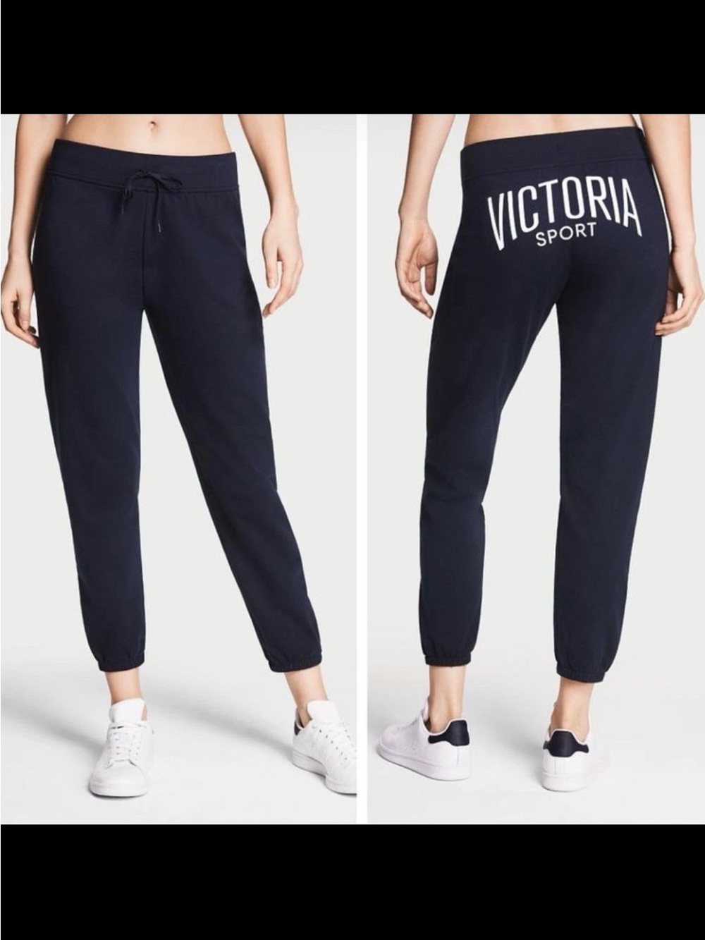 Victoria’s Secret Sport Spellout Logo Navy Blue Cropped Athleisure Joggers SZ. L